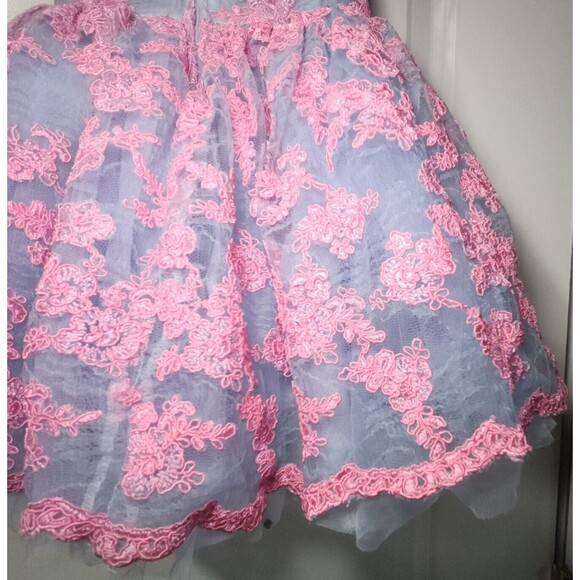 Embroidered Lace High/Low Romantic Tutu Couture Dress 3T Pink and Blue TC1960 - Picture 9 of 13
